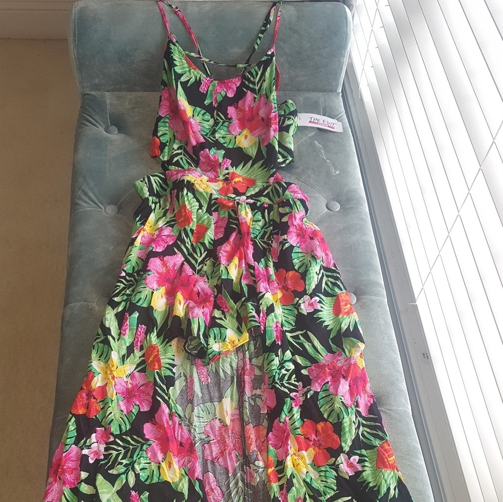 Floral romper with hanging cape/tail